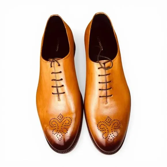 Lethato Tan Patina Medallion Toe Oxford Leather Shoes Wholecut US 12.5 13 - Picture 8 of 8